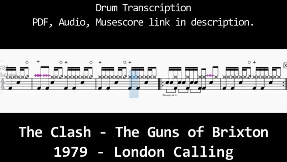 The Clash – The Guns of Brixton – Drum Transcription